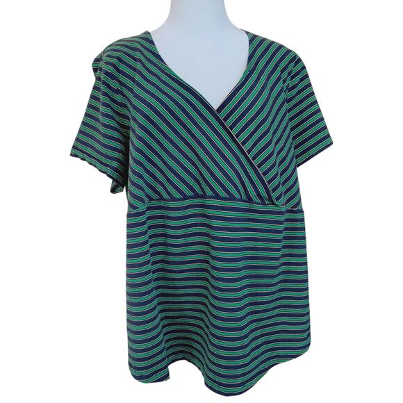 Y2K VINTAGE TOMMY HILFIGER Top Blouse Plus 3X VNeck Green Blue Flowy Casual Work - Picture 4 of 9